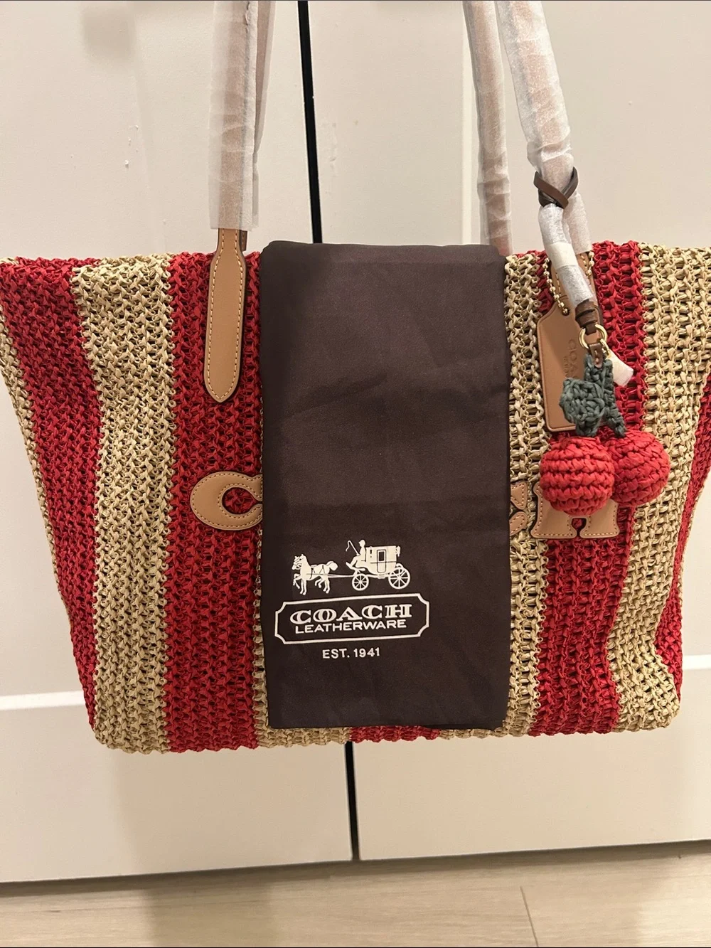 Coach (NWT) City Tote Bag With Stripes And Cherry Charm - Picture 16 of 16